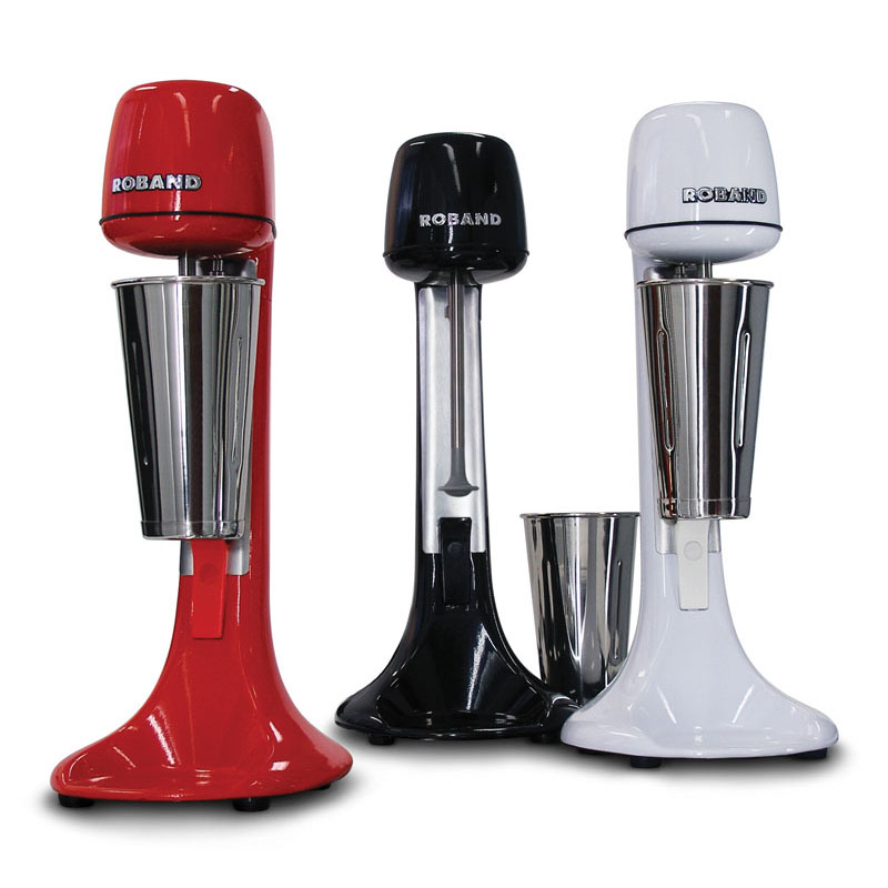 MILKSHAKE AND DRINK MIXERS - FoodSERV. Image of a red, white, and black Roband milkshake mixers | MILKSHAKE AND DRINK MIXERS | FoodServ